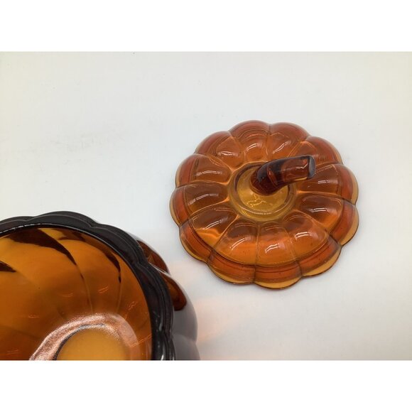 Burnt Orange Colored Heavy Lidded Glass Pumpkins, Set of 2 - Picture 9 of 12